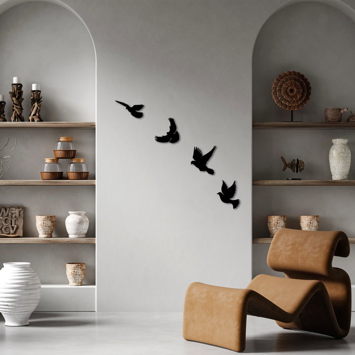 Wallity Pigeons - 293 Escultura de pared de metal negra